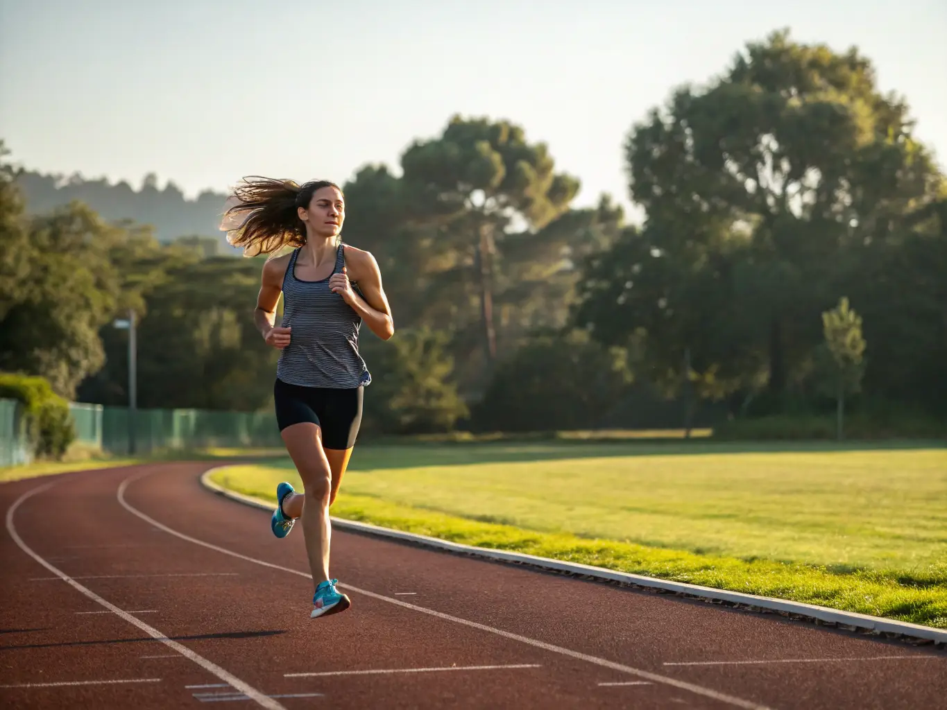 An image featuring a model wearing Vyonic's athletic apparel, highlighting the stylish design and comfortable fit, set in a dynamic sports environment.