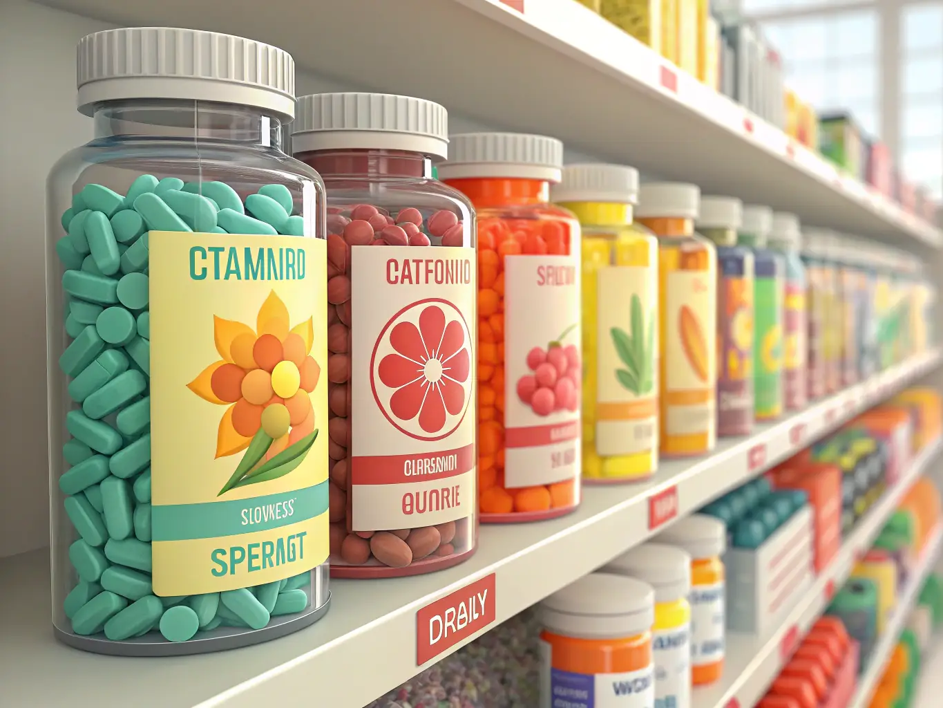A vibrant image showcasing a variety of Vyonic's health and nutrition supplements, including protein powders, vitamins, and energy boosters, arranged on a clean, modern background.